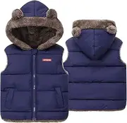 [KEOYA] Boys Girls Winter Hooded Puffer Vest Soft Flannel Lined Waistcoat Cute Bear Ears Zipper Up Jacket 2-7Years