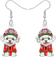 [SHIGIE] Acrylic Christmas Bichon Frise Dog Earrings Dangle Snowflake Santa Hat Suit Puppy Holiday Season Gifts For Women Pets Lovers