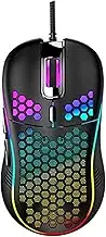 Honeycomb Wired Gaming Mouse, RGB Backlight and 7200 Adjustable DPI, Ergonomic and Lightweight USB Computer Mouse with High Precision Sensor for Windows PC & Laptop Gamers (Black)