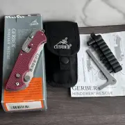 1st Generation. Large Font. Gerber Hinderer Rescue Tool. Burgundy Color