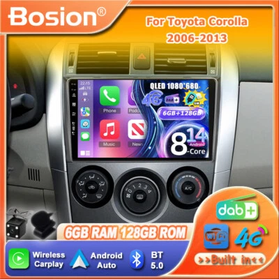 4G CarPlay Android14 Car Stereo For Toyota Corolla 2006-2013 QLED DAB+HDMI 128GB