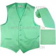 New Men's Vesuvio Napoli Tuxedo Vest Necktie Hankie set prom party Aqua Green