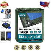 12x30 Feet Waterproof Green Tarp - Lightweight and Double-Sided Protective Cover