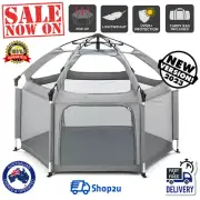 Instant Pop Up Kids Playpen UV 50+ Nylon + Mesh Shade Cover Indoor Outdoor Grey