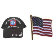 U.S. Army 82nd Airborne All American Hat Black & USA Flag Lapel Pin