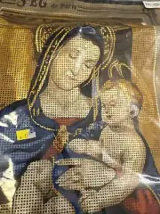 Vtg Collection Seg De Paris Madonna And Jesus Needlepoint Tapestry Canvas France