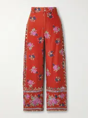 [ALIX OF BOHEMIA] ALIX OF BOHEMIA - Scout Embellished Floral-print Tencel™ Lyocell Straight-leg Pants - Red - x small x small Red