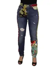 Dolce & Gabbana Women's Floral Patchwork Slim Fit Jeans - Pants - Blue -Size