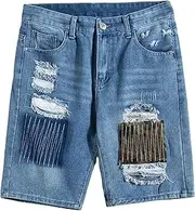 [Generic] Men's Distressed Jean Jorts Casual Classic Straight Short Jeans Relaxed Fit Work Short Pants Big and Tall