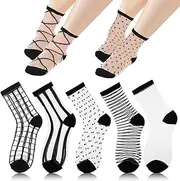 [Tyqour] 5 Pairs of Ruffle Socks Women's Thin Fine Stockings Transparent Black Traditional Socks Women's Summer Transparent Socks Socks with Ruffles Women's Universal Size, black, 36-43
