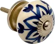 Nicola Spring Dark Blue Ceramic Round Drawer Knob with Fixings - Flower Design Kitchen Cupboard Handle Pulls Ceramic Door Cupboard Knob for Cabinets, Kitchen Drawers, Wardrobes, Dressers