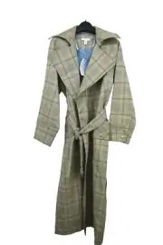 Topshop Womens Editor Check Trench Coat Notched Lapel Snap Flap Pocket Belt Sz 2