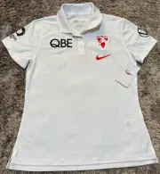 S25 NWT Authentic Sydney Swans AFL Aussie Rules White Polo Shirt Nike Womens S