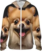 [LHBWCVN] UPF 50+ Light Jacket Full Zip Sun Protection Hoodie for Women Men Long Sleeve Happy Short-haired Pomeranian Sun Shirts