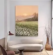 Hand-Painted Oil Painting - Flower Meadow Sunrise Scenery Texture Modern Large Size Canvas Wall Art Painting,Sofa Background Living Room Bedroom Home Decorations,As Shown,100 X 150 Cm(40"X60")