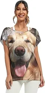 [RPLIFE] Cute Dog Feather Women Blouses Summer Loose Casual Shirts Women, S-XXL Flowy Womens Tops