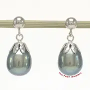 AAA Black Cultured Pearl Dangle Earrings; 14kt White Gold Ball-Ring & Claws TPJ
