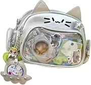 [Vobomo] Cat Ita Bag Pin Display Backpack for School PU Leather Preppy Backpack for Girls Y2k Aesthetic Single Shoulder Bag