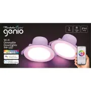 9W 750Lm RGBW IP44 1.2m Flex + Plug Genio Smart Wi-Fi Dimmable Downlight 2 Pack