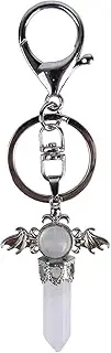 [LIGHUFEIC] Natural Gemstone Angel Scepter Keyring Energy Stone Charm,Lobster Clasp Pendant Charm Keychain for Accessorizing Bags, Phones, Keys