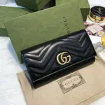 茜茜二手 GUCCI GG MARMONT牛皮金屬雙G LOGO長夾 443436 DTD1T 1000