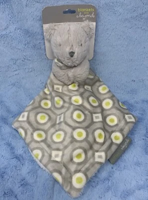 Blankets & Beyond gray teddy bear green dots baby security blanket Nunu