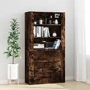 Highboard Smoked Oak Engineered Wood Storage Cabinet, Wall-Mounted Furniture for Hallway Display, Durable Sideboard