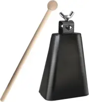 Steel Cowbell with Stick, Noise Makers Hand Metal 4", Silver,Black,beige