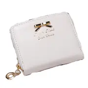 2PC Women Simple Short-style Clutch Bag Bowknot Decoration Zipper Handbag white