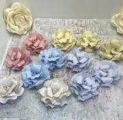 HANDMADE PAPER FLOWERS, PASTEL COLORS, 12 IN NUMBER