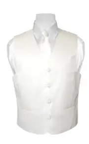BOY'S Dress Vest & NeckTie Solid WHITE Color Neck Tie Set for Suit or Tuxedo