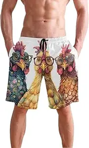 [XYMZR] Chickens Glasses Heads Men's Swim Trunks Quick-Dry Bathing Suit Swimming Board Shorts S