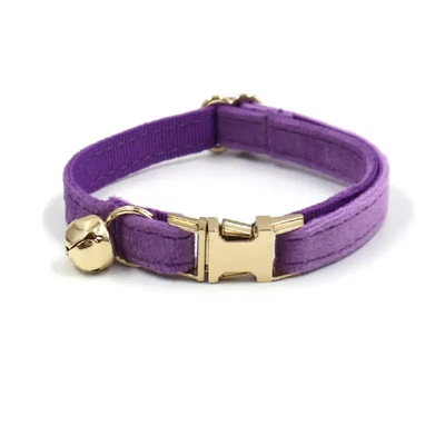 Velvet Pet Collar with Bells for Cats and Dogs - Laser Engraved Name Tag, Safe a