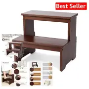 Sturdy Two-Step Bamboo Stool for Kids & Adults - Stylish Dark Chocolate Finish