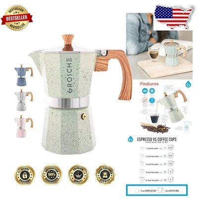 Elegant Milano Moka Pot 6-Cup Stovetop Espresso Maker with Stone Finish