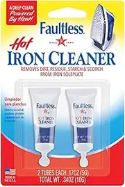 [Faultless] Hot Iron Cleaner, Non-Toxic Steam Iron Cleaner, Removes Melted Fabrics, Glue, Hard Water, Lime Deposits & Starch - 2 X 0.17 oz Tubes Blister Packs
