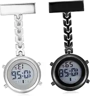 [CATIEBYE] 2 Pcs Nurse Brooch Pocket Watch Clip- on Doctor Fob Watch Watches Clip Digital Watch Hanging Nurse Watch Nurse Pocket Watch Silver Watch Chain Clip on Pocket Watch Stainless Steel