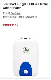 Ecosmart ECO MINI 2.5 2.6Gal 120V Mini Water Heater, On Demand Instant Hot Water