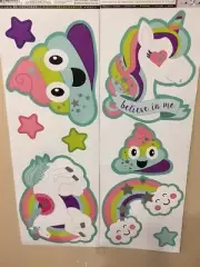 UNICORNS RAINBOWS wall stickers 9 decals stars poop clouds kid's room decor