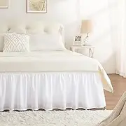 Bed Skirt Queen Size White Bed Skirt 14 Inch Drop, Wrap Around Elastic Adjustable Bedskirt, Dust Ruffle for Bed Frame & Box Spring Soft Durable Fabric Machine Washable Easy to Install