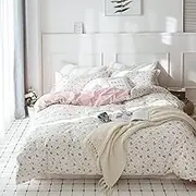 HighBuy Floral Duvet Cover Full Size Girl Cotton Pink Floral Coquette Bedding Comforter Covers Full Lightweight Soft for Girls Garden Style Bedding Set with Zipper Closure for Children