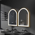Illuminated Gold Arch Bathroom Mirror with Aluminum Framed for Vanity Dimmable