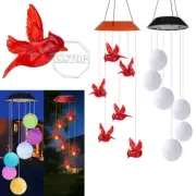Solar Wind Chime Lights LED Color Changing Yard Hanging White Ball Cardinal Bird