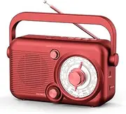 AM/FM Radio, Portable Transistor Radio with Bluetooth 5.3, 2000mAh Rechargeable or Battery Operated, Large Tuning for Camping Outdoor, Support SD Card and USB MP3 Player, Backlight, Red