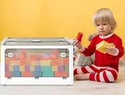 Stacked Storage Bins with Lids Handles Foldable Organiser Boxes Clothes Container Plastic Toy Book Camping with Wheel 5 Sides Open 28L