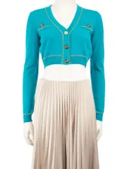 Dylan Turquoise Cashmere Medusa Crop Knit Cardigan