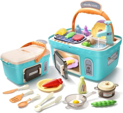 Set picnic y cocina niños portátil luces sonidos + accesorios.