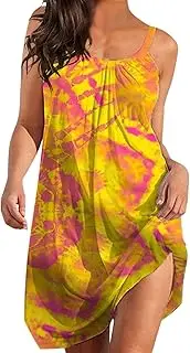 [Generic] Dresses for Juniors Women Summer Beach Spring Print Sexy Loose Dress Swing Cover Up Sundress Sleeveless Casual Boho Dress Plus Maxi Dress