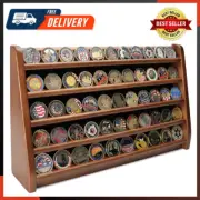 Challenge Coin Display Case, 5 Row Coin Wooden Holder Rack Stand Holds