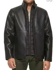 Dockers Faux Leather Mens Jacket with Quilted Bib Size Small Dark Brown